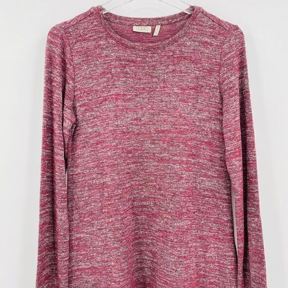 LOGO Lori Goldstein Size XS Burgundy Spacedye Lace Trim Long Sleeve Tunic Top - Picture 2 of 9